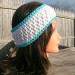Headband, Turquoise, White, Flower, Crochet,