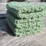 Green Cotton Wash Cloth Set, Dish Cloth Set,..