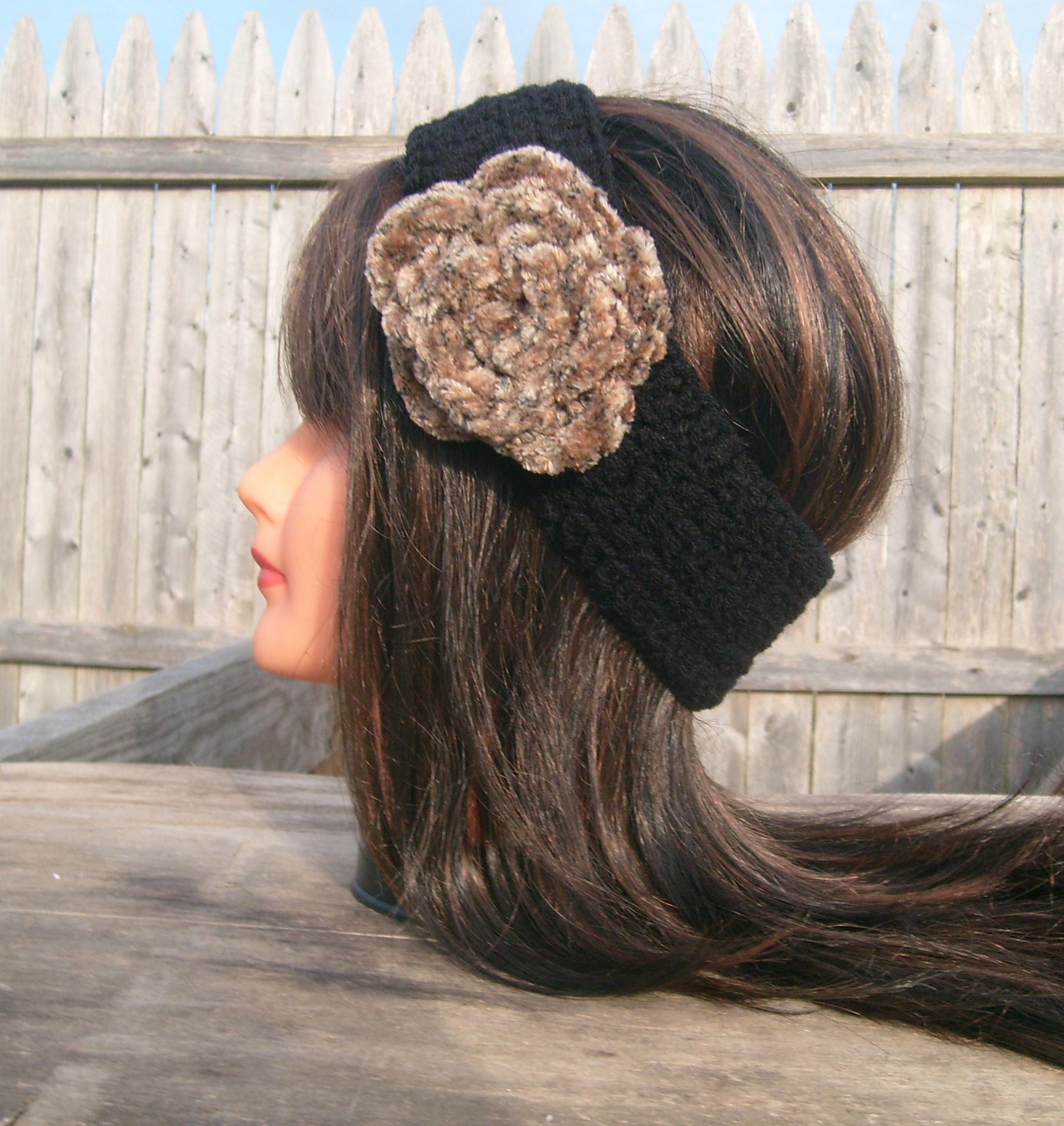 Flower Headband, Black, Hippie, Crochet on Luulla