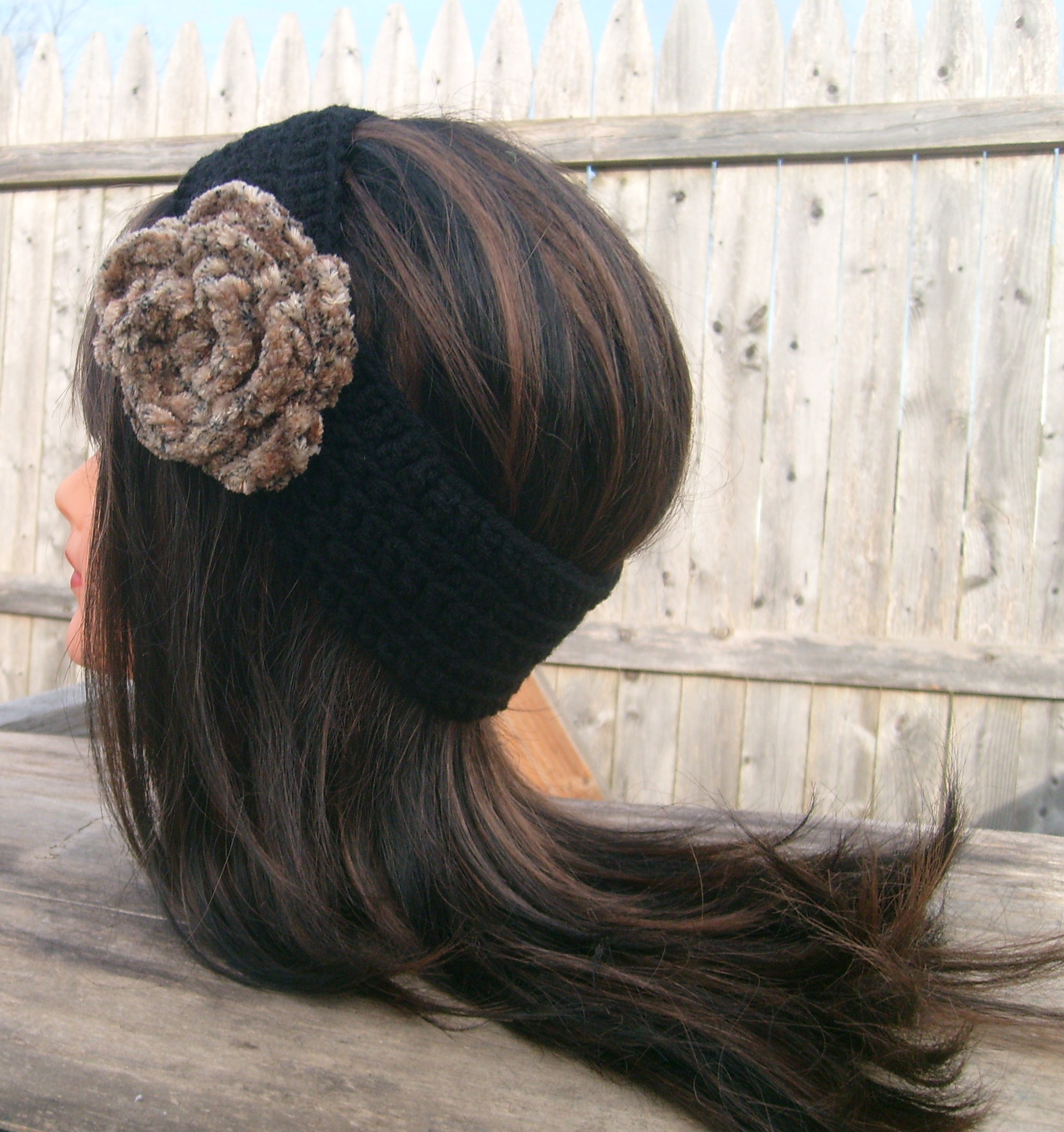 Flower Headband, Black, Hippie, Crochet on Luulla